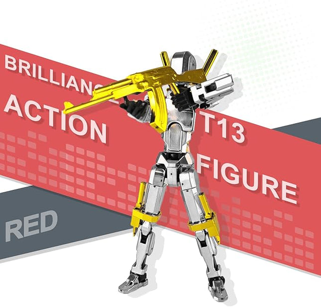Assembly Completed T13 3D Printed Action Figures,Dummy 13 Robot 13 Movable N13 Action Figure, T 13 Gift for Collectors Desktop Decorations for Game Lovers Toy (White + Metal Weapon)