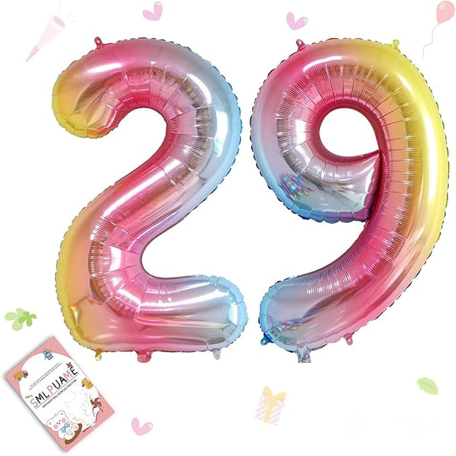 Smlpuame 40 Inch Number Balloons 0-9 Rainbow Gradient Large Number 29 Balloons, Digital Balloons for Birthday Party Celebration Decorations, Helium Foil Number Balloons for Wedding Anniversary