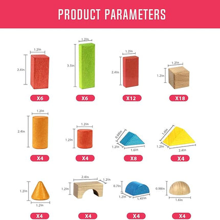 Migargle Wooden Building Blocks Set for Kids - Rainbow Stacker Stacking Game Construction Toys Set Preschool Colorful Learning Educational Toys - Geometry Wooden Blocks for Boys & Girls