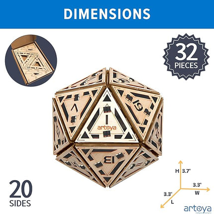 3D Wooden Puzzles for Teens & Adults – Smart Brain Teaser Puzzles, Wood Models, Creative & Educational Fun, Sustainable Materials, Ages 14 and Up Icosahedron D20
