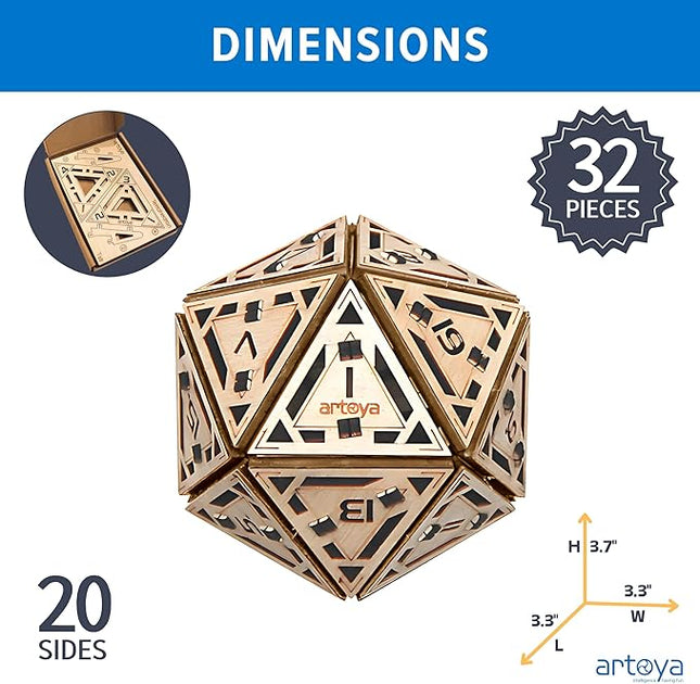 3D Wooden Puzzles for Teens & Adults – Smart Brain Teaser Puzzles, Wood Models, Creative & Educational Fun, Sustainable Materials, Ages 14 and Up Icosahedron D20