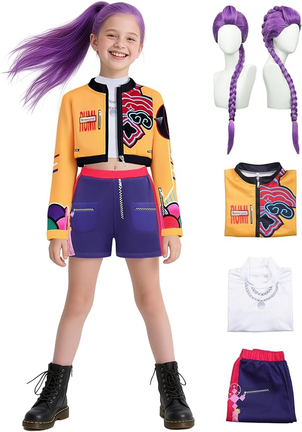 Girls Demon Pop Singer Hunters Costume 3-14 Years Stage Dance Idol Cosplay Outfit, Kids Halloween Costumes