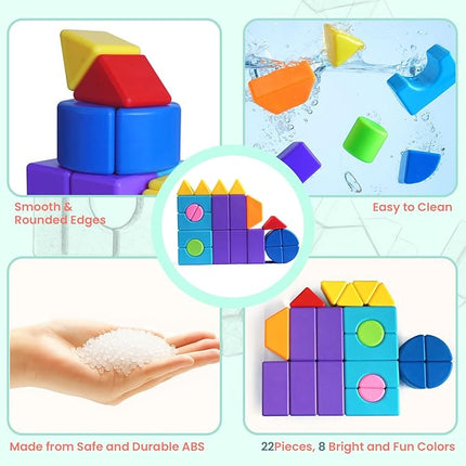 Big Multi-Shape Magnetic Building Blocks, 1.65 Inches Magnetic Toy Set for Toddlers, 8 Colors Montessori Sensory Construction Kit for Boys and Girls 3 4 5 6 Years Old (22PCS)