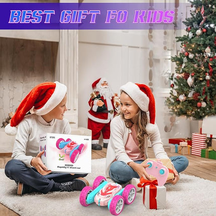 RC Stunt Cars, Remote Control Car Double Sided 360° Flip Rotating 4WD 2.4Ghz Rechargeable Car Toy with Headlights For Outdoor & Indoor for 6-12 years old Kids Girls Boys Birthday Xmas Gift, Pink