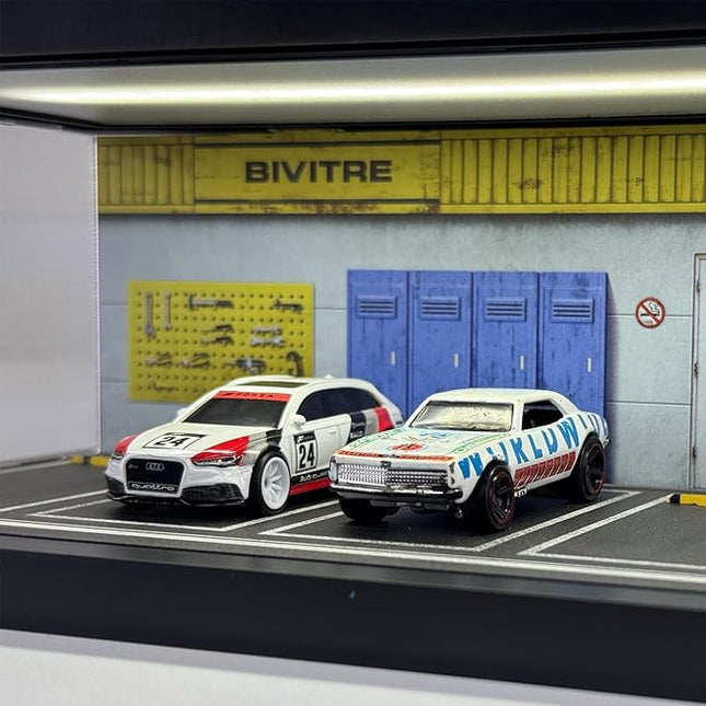 1/64 Model Car Display Case - Compatible with Hot Wheels Matchbox Mini GT Diecast Cars,Acrylic Box for Toy Cars Display Décor and Storage,Stackable Garage Diorama with LED Lights(1T-ReShop)