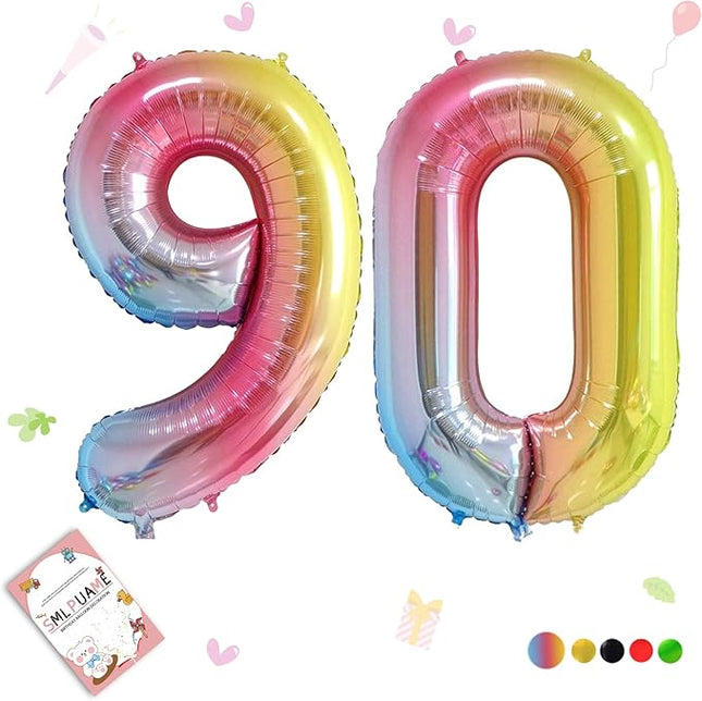 Smlpuame 40 Inch Number Balloons 0-9 Rainbow Gradient Large Number 90 Balloons, Digital Balloons for Birthday Party Celebration Decorations, Helium Foil Number Balloons for Wedding Anniversary