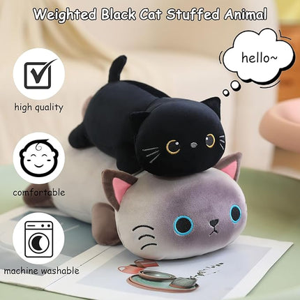 SQEQE Weighted Black Cat Plush, Weighted Black Cat Stuffed Animal, Cute Plushies Soft Pillow Toy Gift for Kids Adults 23.6 Inch, 3.1 Lbs