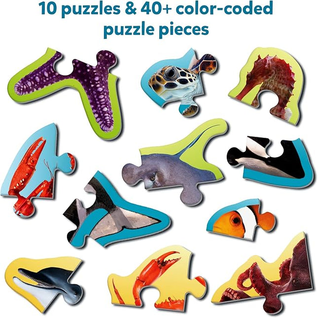 Skillmatics Step by Step Puzzles - 41 Piece Jigsaw & Toddler Puzzle, Montessori Educational Toy for Boys & Girls, Underwater Animals, Travel Friendly, Gifts for Kids Ages 3, 4, 5 and Up