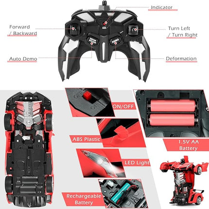 Dolanus Remote Control Car - Transform Robot RC Cars Contains All Batteries: One-Button Deformation and 360 Degree Rotating Drifting, Present Christmas Birthday Gift for Boys/Girls