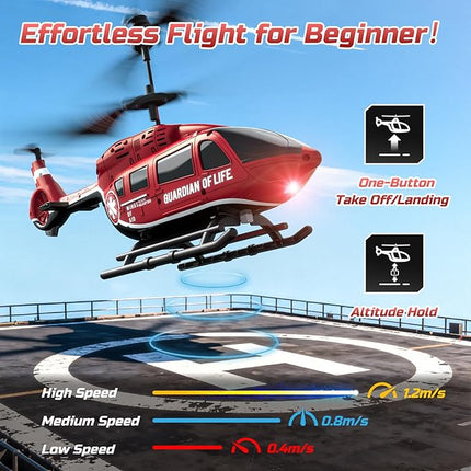DEERC Remote Control Helicopter, Military Rescue RC Helicopter Toy with LED Lights, 2 Batteries, Altitude Hold & 2.4GHz Stable Control, Realistic Rescue Design, Ideal Gift for Kids and Adults