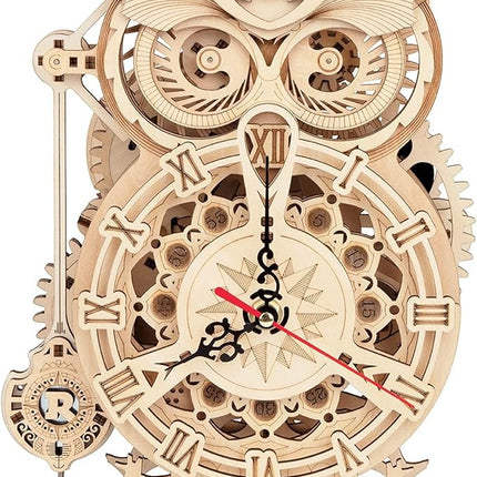 ROKR 3D Wooden Puzzles for Adults Owl Clock - Mechanical Model Building Kit DIY Hobbies for Men Women 161PCS Clock Puzzle Creative Craft Gift Home Decor for Family