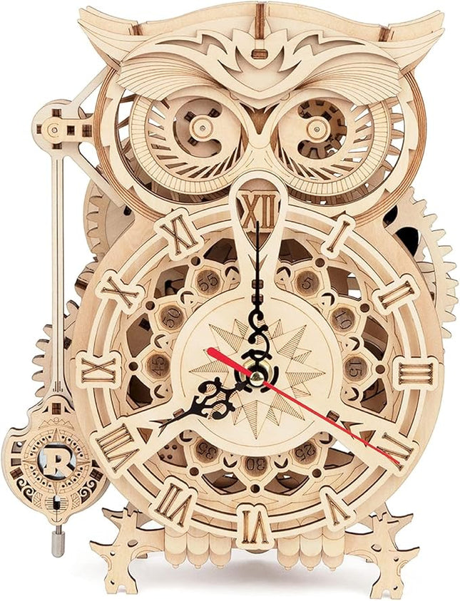 ROKR 3D Wooden Puzzles for Adults Owl Clock - Mechanical Model Building Kit DIY Hobbies for Men Women 161PCS Clock Puzzle Creative Craft Gift Home Decor for Family