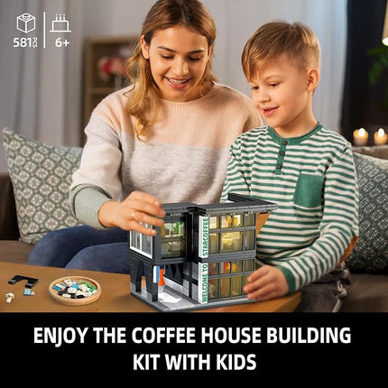 City Coffee House Architecture Building Blocks Set for Adults, Street View Modern Cafe Shop Building Construction Toy with Light, Christmas Birthday Gift for Kids Boys Girls 6-12 (581 PCS)