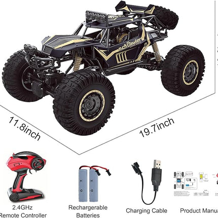 1/8 20IN Alloy RC Truck 2.4G All Terrain Large Remote Control Car Racing Car Off-Road Climbing Vehicle Buggy Boy Toy Gifts for Children and Adults Black