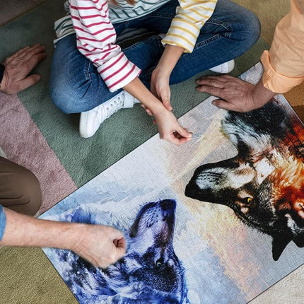 Bgraamiens - Ice VS Fire -1000 Pieces Fantasy Double Exposure Wolf Art, Nature Animals Puzzle Impossible Hard Puzzles for Adults