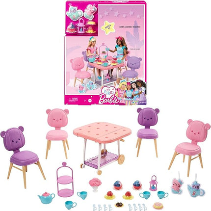 Barbie Tea Party Playset for Preschoolers, My First Tea Party Playset and Accessories, Preschool Toys and Gifts, Tea Party with 18 Storytelling Pieces, Two Plush Items, from 3 Years, HMM65