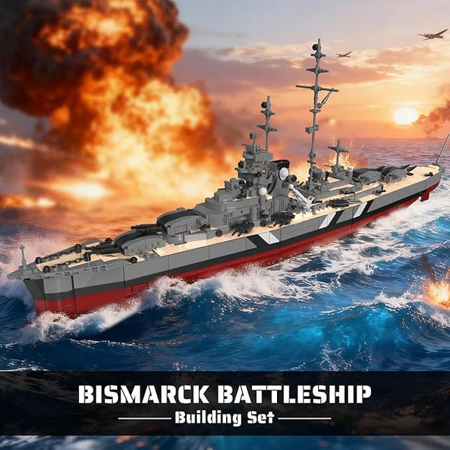 NUTCRACKER World War II Battleship Building Set, German Bismarck Warship Building Blocks Kit for Adults（2535 Pcs） Military Theme Bricks Model Kit for Gifts