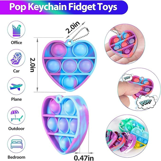 Pop Fidget Toys Bulk Its Valentines Day Gifts for Kids Classroom 30 Pack Valentine Party Favors for Kids Mini Pop Heart Keychain It Fidgets for Classroom Prizes Exchange Birthday Goodie Bag Stuffers