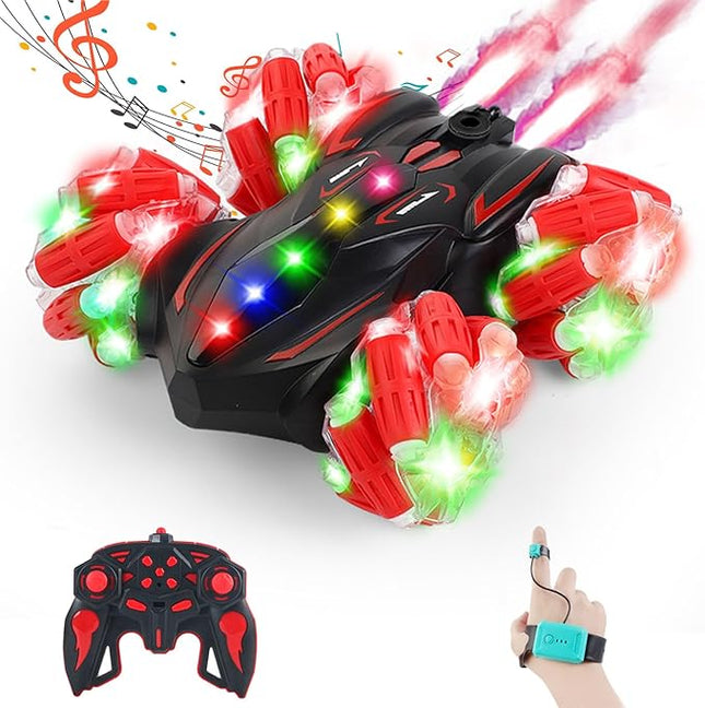 Upgraded Gesture Sensing RC Stunt Car,360°Double-Sided Spray Driving Hand Controlled RC car Glove Controlled Twist Remote Control Car with Lights Music Birthday Gifts Toys for Boys Age6-8 8-12