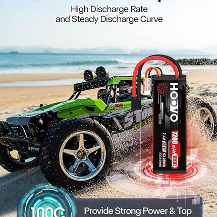 HOOVO 2S Lipo Battery 7.4V 7200mAh 100C RC Lipo Battery Pack Hard Case with TR Plug Compatible with 1/8 and 1/10 RC Truck Vehicles RC Car Truggy Buggy Racing Models-2 Pack