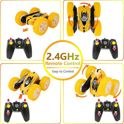 FREE TO FLY Remote Control Car for Boys 6-12: Kids Rc Stunt Car 2.4GHz Fast Race Car with Lights 4WD 360°Rotating RC Cars Toy Gifts Presents for Boys Girls Age 6 7 8 9 10 11 Year Old Yellow