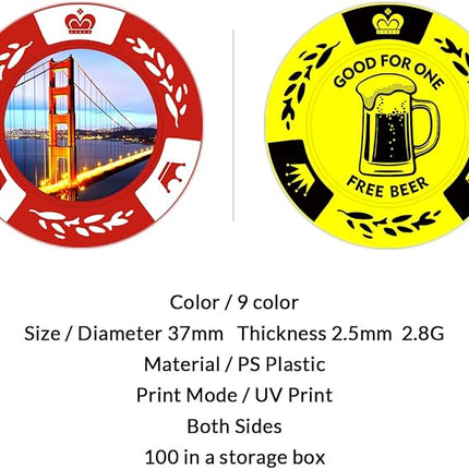 100 Personalized Poker Chips, Print with Your Text and Logo, Suitable for Corporate Event, Poker Night, Card Club, Board Game, Party