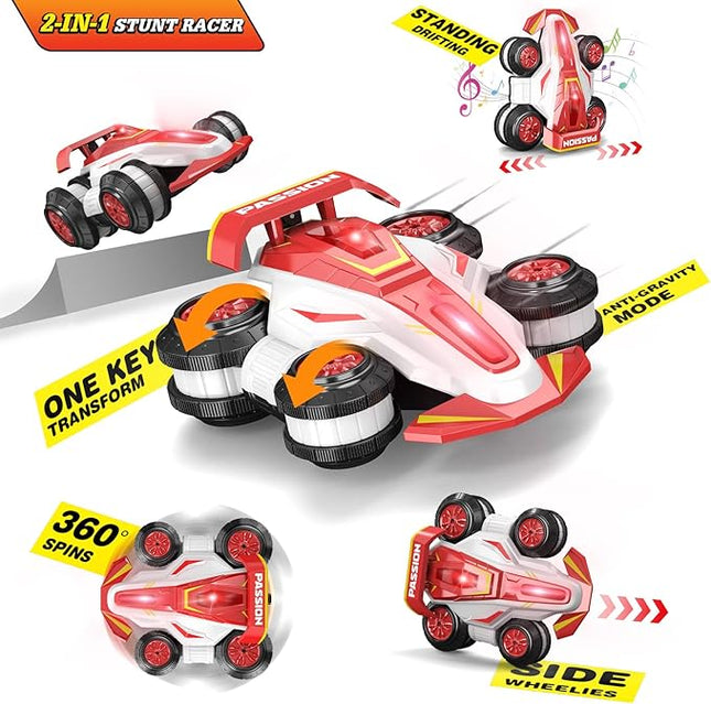Upgraded Remote Control Car 360° Spins RC Car 2- in-1 Anti-Gravity RC Racer Wheelie Drift Stunt Car with Lights&Music Birthday Gifts Toys for 6 7 8 9 10 11 12 Year Old Boys