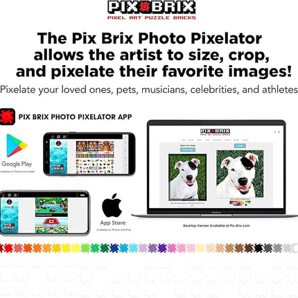 Pix Brix Pixel Art kit Puzzle Bucket - 1,500-Piece Kit with 10-Color Medium Palette – Patented Interlocking Building Bricks for 2D and 3D Creations – STEM Toy for Ages 6+