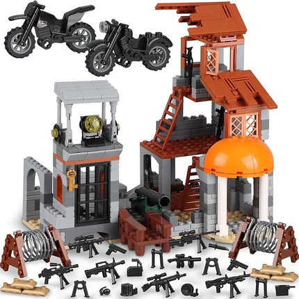 Finger Rock Military Base Building Block Set, WW2 Army War Accessories Kits, Defence Base Guard Tower Guns Weapons Building Block Toy for Teens 14+