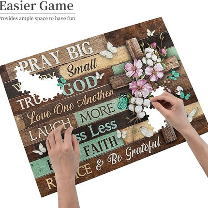 Christian Jigsaw Puzzles 500 Pieces for Adults, Elegant Cross with Pray Big Worry Small Trust God Quote, Religious Wooden Puzzle, Faith-Based Home Decor & Uplifting Gift