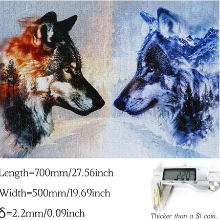 Bgraamiens - Ice VS Fire -1000 Pieces Fantasy Double Exposure Wolf Art, Nature Animals Puzzle Impossible Hard Puzzles for Adults