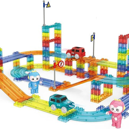 UNIQUE KIDS Race Car Track Building Block Educational Toy Set | Magnetic Tiles Magnet Playset | STEM Learning Construction Kit | Hand-Eye Coordination | Brain Development | 154 PCS
