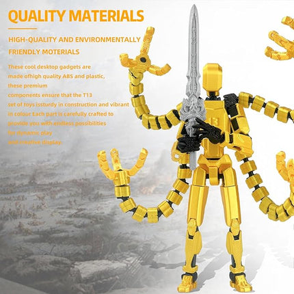 Already Assembled T13 Action Figure Accessories,T13 Multi-Jointed Movable,for Collectors Desktop Decorations t-13 Movability 3D Printed Toys (Golde)