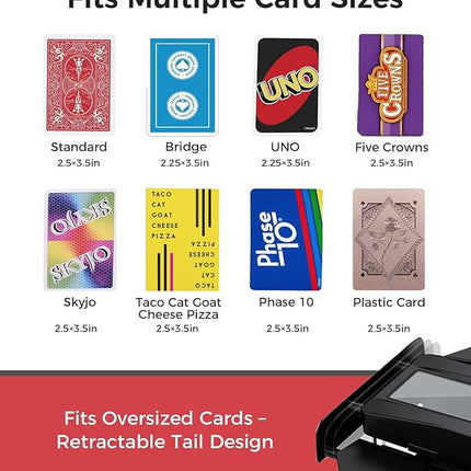 2-in-1 Automatic Card Shuffler and Dealer, 360/180 Card-Flow Modes, Supports 2 Decks, 12 Players, with 4 Wireless Draw Remotes, for UNO, Poker, Phase 10 (Black)