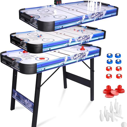 Air Hockey Table Foldable 4ft Powered Hockey Game Table 48 inch Indoor Electric Hockey Table w/2 Pucks, 2 Pushers,Shuffleboard,Bowling,Powerful 12V Motor for Adults and Kids
