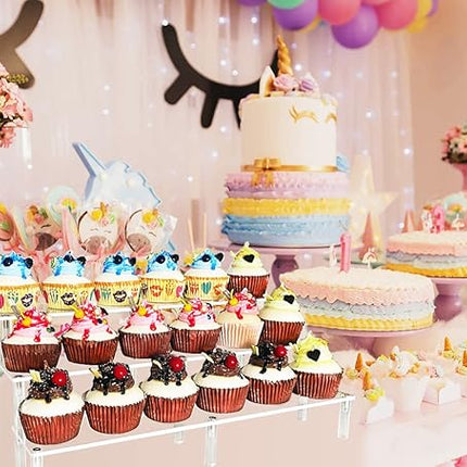 Acrylic Riser Display Shelf,3 Tier Display Riser for Amiibo Funko POP Figures,Display Stand Large Risers for Display Cupcake Perfume Organizer Cologne Makeup Collection Countertop Tabletop(2 PACKS)