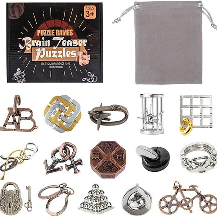 VolksRose 15pcs Brain Teaser Puzzles, Metal Wire Puzzles Set, Mind Smart Game IQ Challenge Puzzle Games, Educational IQ Test Unlock Interlocking Toy Lock Puzzles Gift for Adults Teenagers