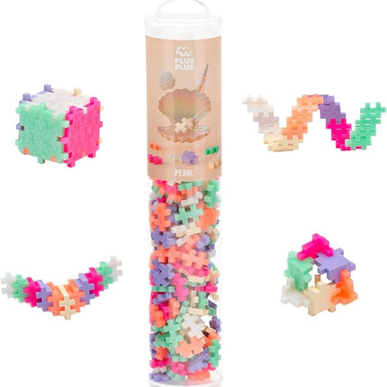 PLUS PLUS 240 Piece Interlocking Building Blocks for Kids, Open Ended Connecting Toys, STEM Bin Mini Manipulatives - Pearl Mix Play Tube & Baseplate