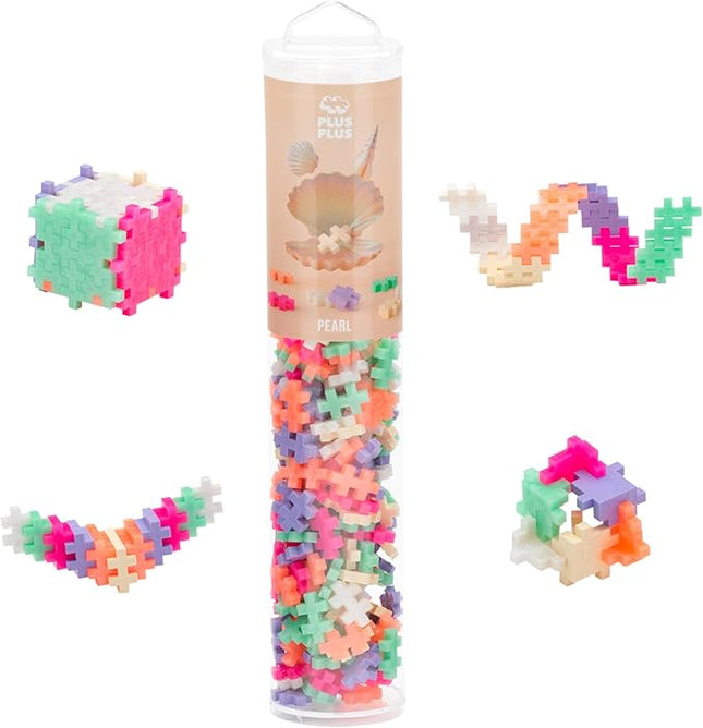 PLUS PLUS 240 Piece Interlocking Building Blocks for Kids, Open Ended Connecting Toys, STEM Bin Mini Manipulatives - Pearl Mix Play Tube & Baseplate