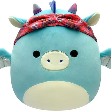 Squishmallows Original 14-Inch Tatiana Teal Dragon with Red Bandana - Large Ultrasoft Official Jazwares Plush
