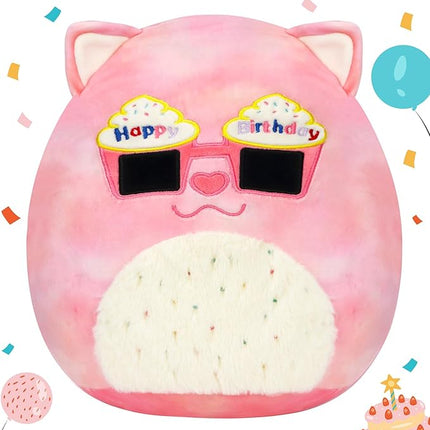 12” Birthday Cat Plush Pillow Happy Birthday Kitten with Sunglasses Pillow Soft Cat Stuffed Animal Cute Kitten Plush Toy Gifts for Kids Girls