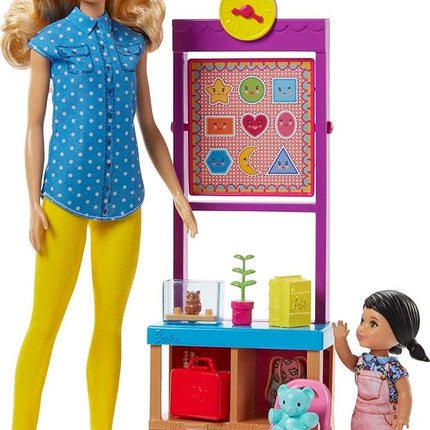 Barbie Teacher Dolls & Playset with Fashion Doll, Small Doll, Furniture & Accessories Including Flipping Blackboard