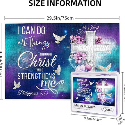 Christian Jigsaw Puzzles 1000 Pieces for Adults, Shining Cross & Philippians 4:13 Bible Verse, Uplifting Religious Wooden Puzzle, Faith-Based Gift