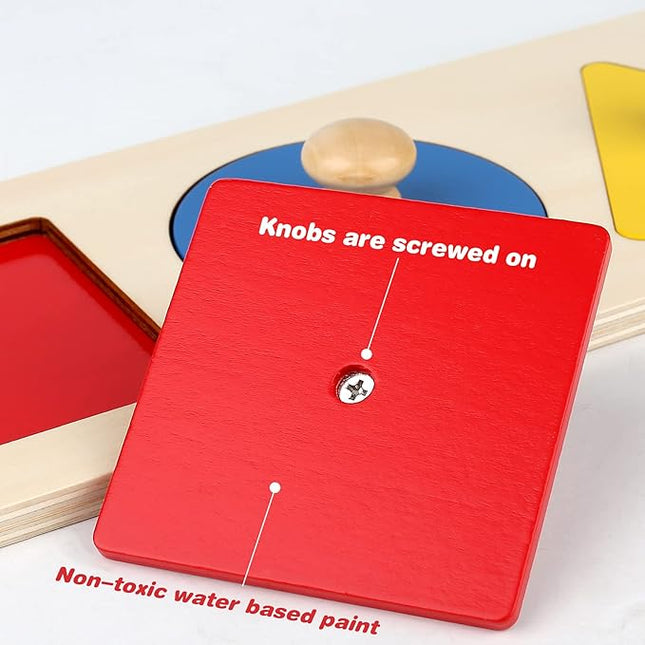 Montessori Multiple Shape Puzzle First Shapes Jumbo Knob Wooden Puzzle Geometric Shape Puzzle Toddler Preschool Learning Material Sensorial Toy for Toddler Shape & Color Sorter (3 Pieces)