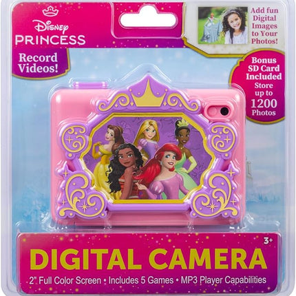 ekids Disney Princess Kids Camera with SD Card, Digital Camera for Kids with Video Recording and Built-in Digital Stickers for Fans of Princess Toys