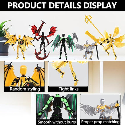 T13 Action Figure & Titan 13 Toys Yellow（3D Printed Action Figures Assembly Completed）（Multi-Jointed Movable）（Angel Designs Includes Various Accessories） Dummy 13 T 13 Figures Desk Decoration 5.5in