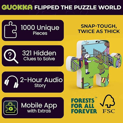 QUOKKA 1000 Piece Puzzle for Adults and Teens – Animal Bash Adult Jigsaw Puzzles with Hidden Secrets & Audio Story – Detailed Visual Puzzle Game for Focus & Relaxation with Twist – FSC Certified Gift
