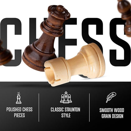 Chess Armory Wooden Chess Set 15 Inch - Premium Sapele Wood Handcrafted Game Board for Adults and Kids with Extra Queen Pieces and Storage Box - Ideal for Home and Travel - Non-Magnetic