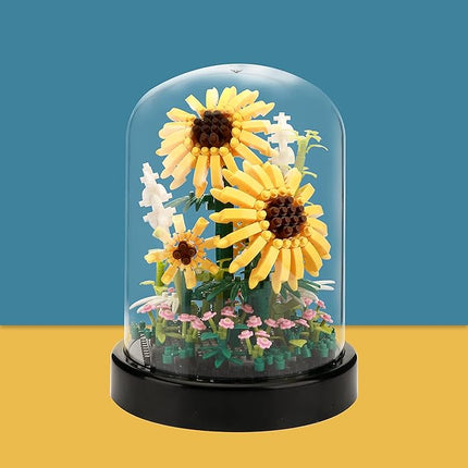 Sunflower DIY Building Blocks Kit - 545 PCS Botanical Flower Bouquet Micro Bricks for Adults & Kids Ages 6+, Creative STEM Gift, Home & Office Decor with Dust Cover