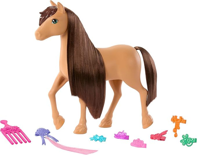 Barbie Mysteries: in Search of The Lost Mare Horse Hairstyles, Doll Toy Horse with Extra Long Mane, Comb and Hair Accessories, Inspired by The Series, +3 Years, HXJ37